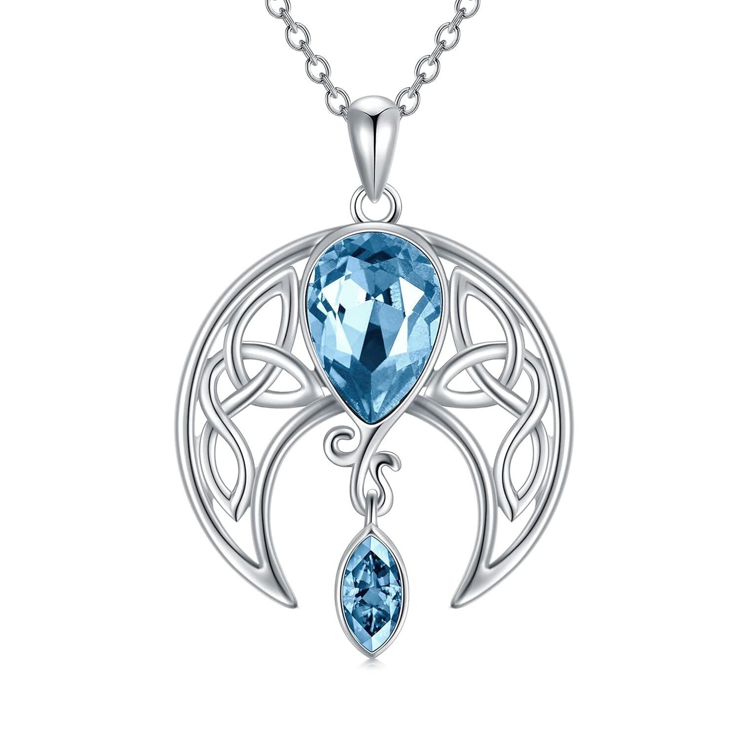 925 Sterling Silver Birthstone Crystal Celtic Moon Goddess Pendant