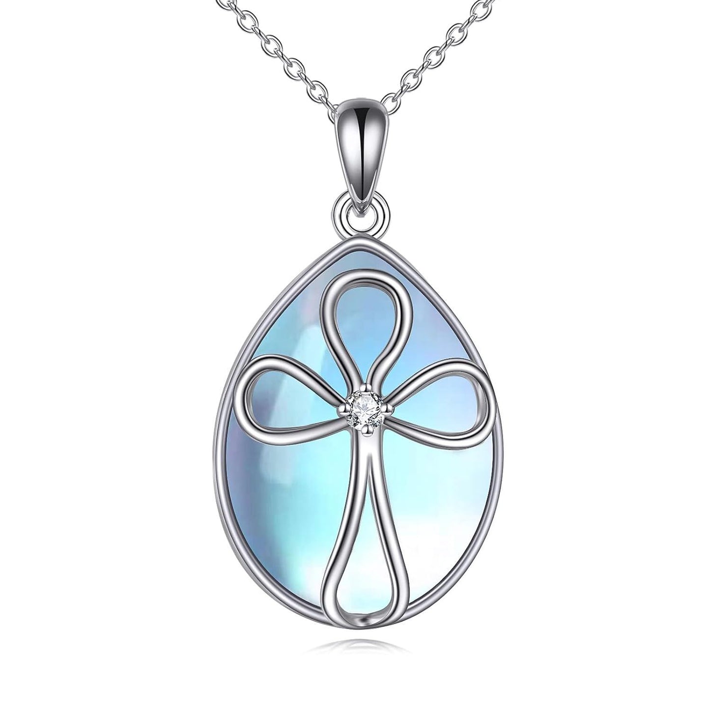 925 Sterling Silver Filigree Teardrop Pendant Necklace for Women