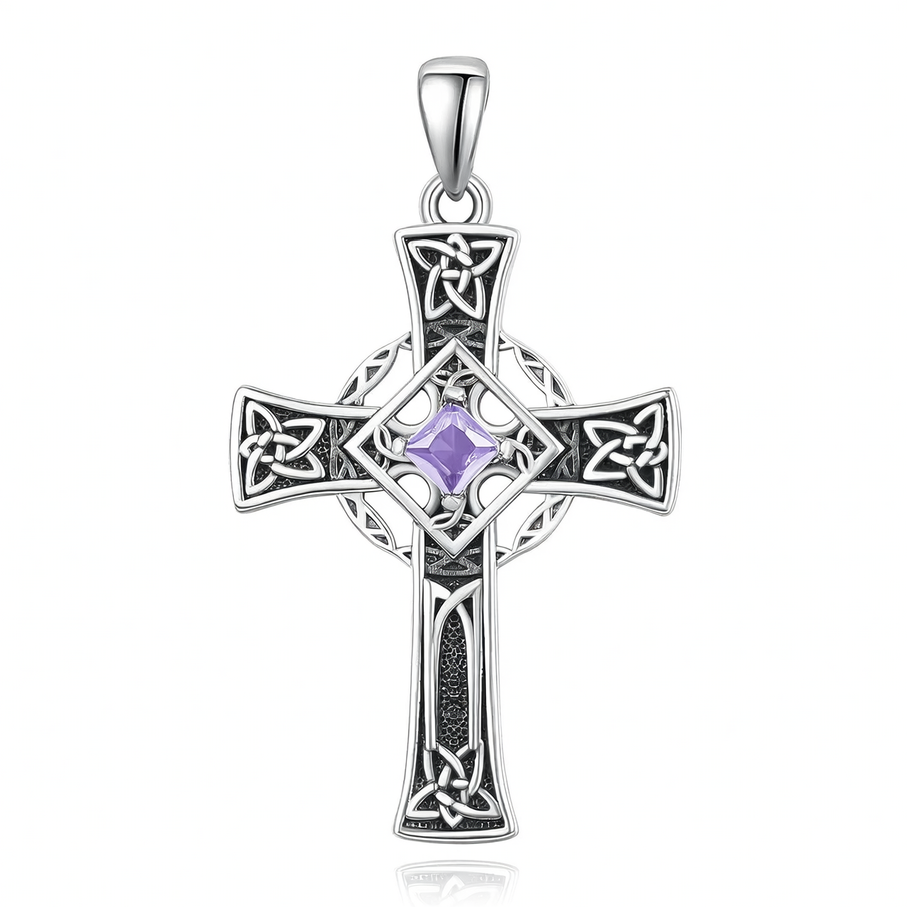 925 Silver Garnet Celtic Cross Necklace Men 22 Inch Chain