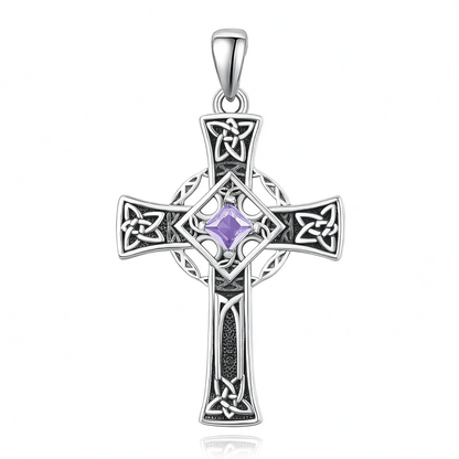 925 Silver Garnet Celtic Cross Necklace Men 22 Inch Chain