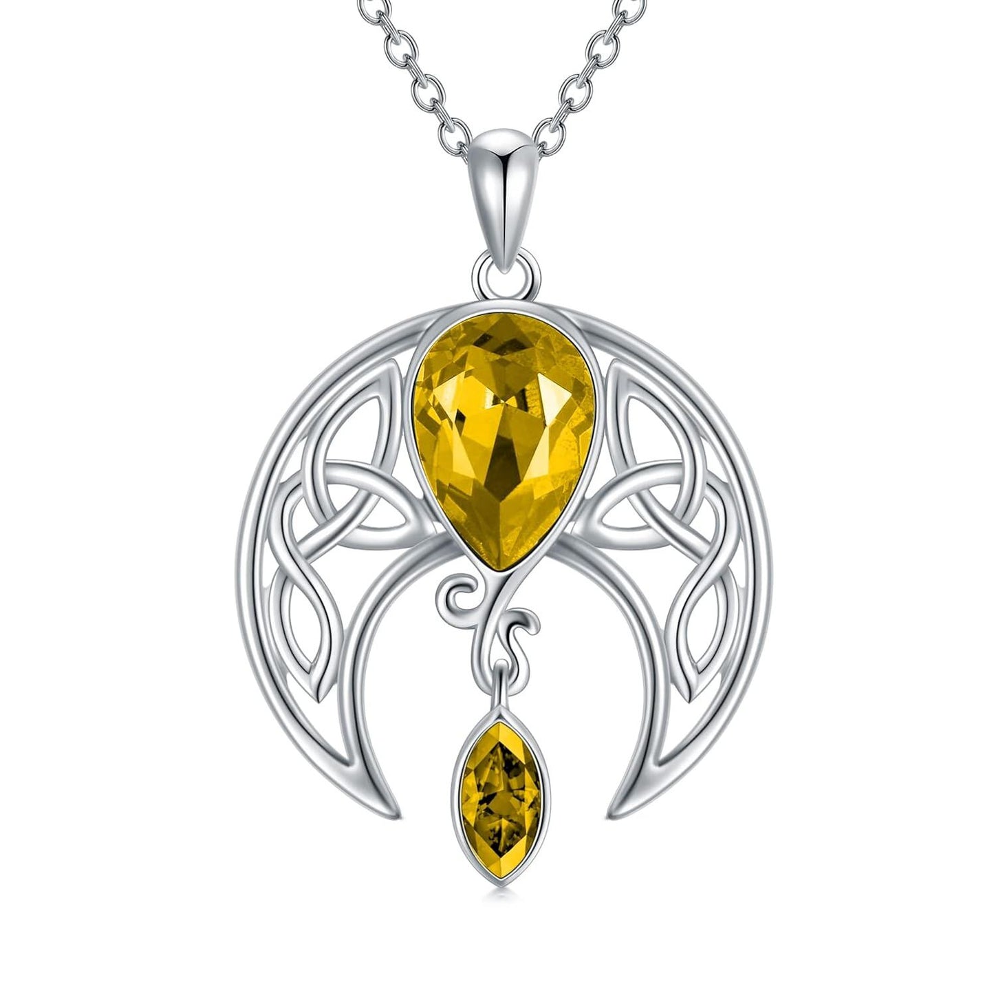 925 Sterling Silver Birthstone Crystal Celtic Moon Goddess Pendant