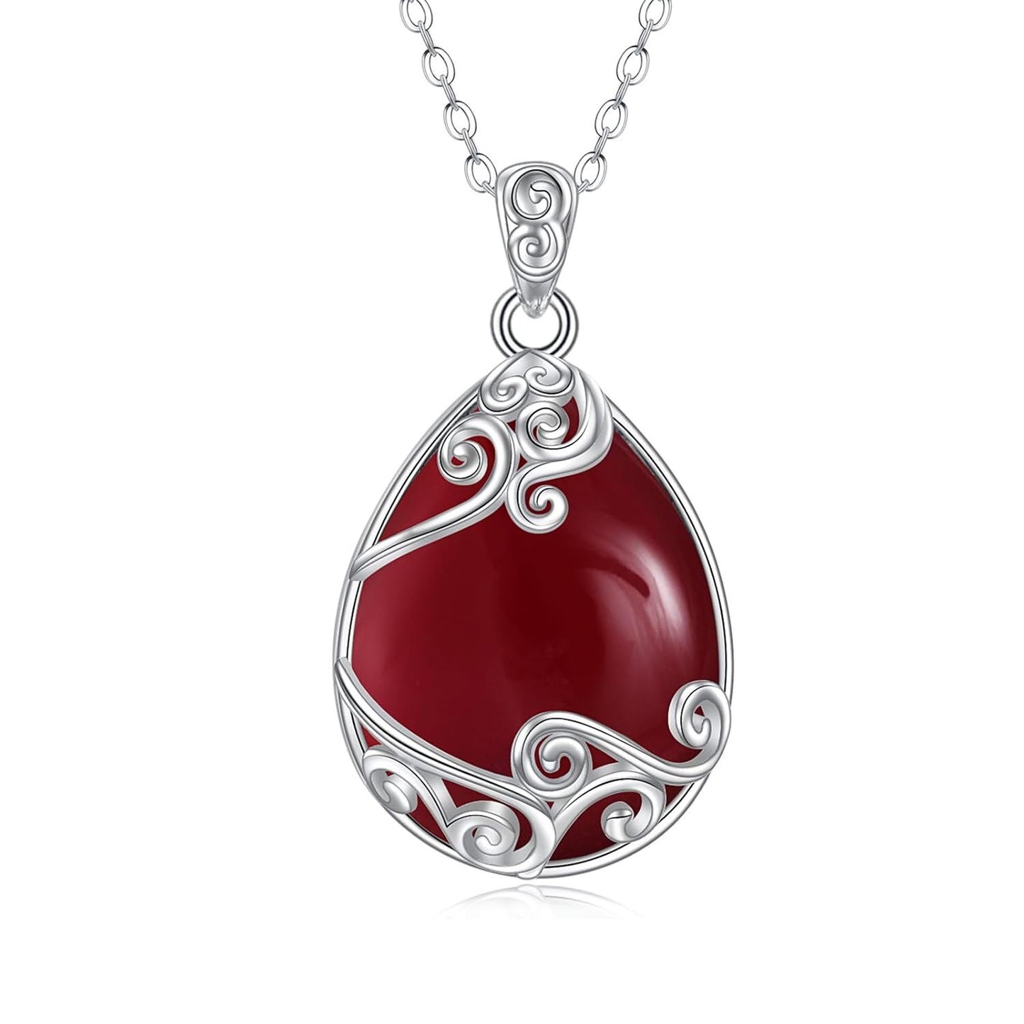 925 Sterling Silver Filigree Teardrop Pendant Necklace for Women