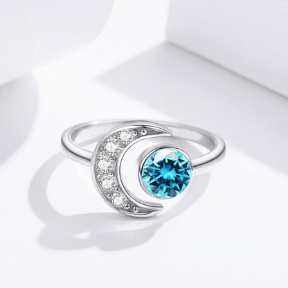 925 Silver Moonstone Birthstone Adjustable Open Ring Women