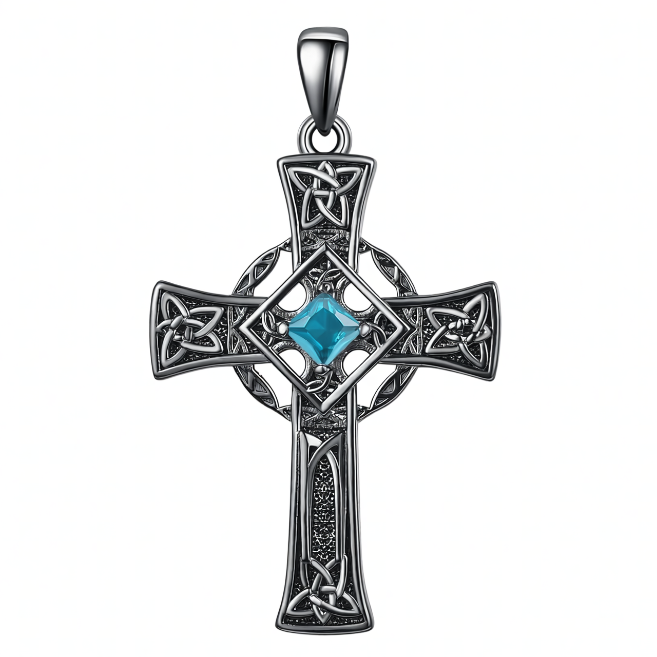 925 Silver Garnet Celtic Cross Necklace Men 22 Inch Chain