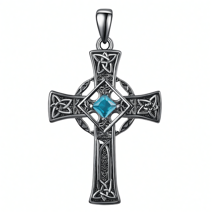925 Silver Garnet Celtic Cross Necklace Men 22 Inch Chain