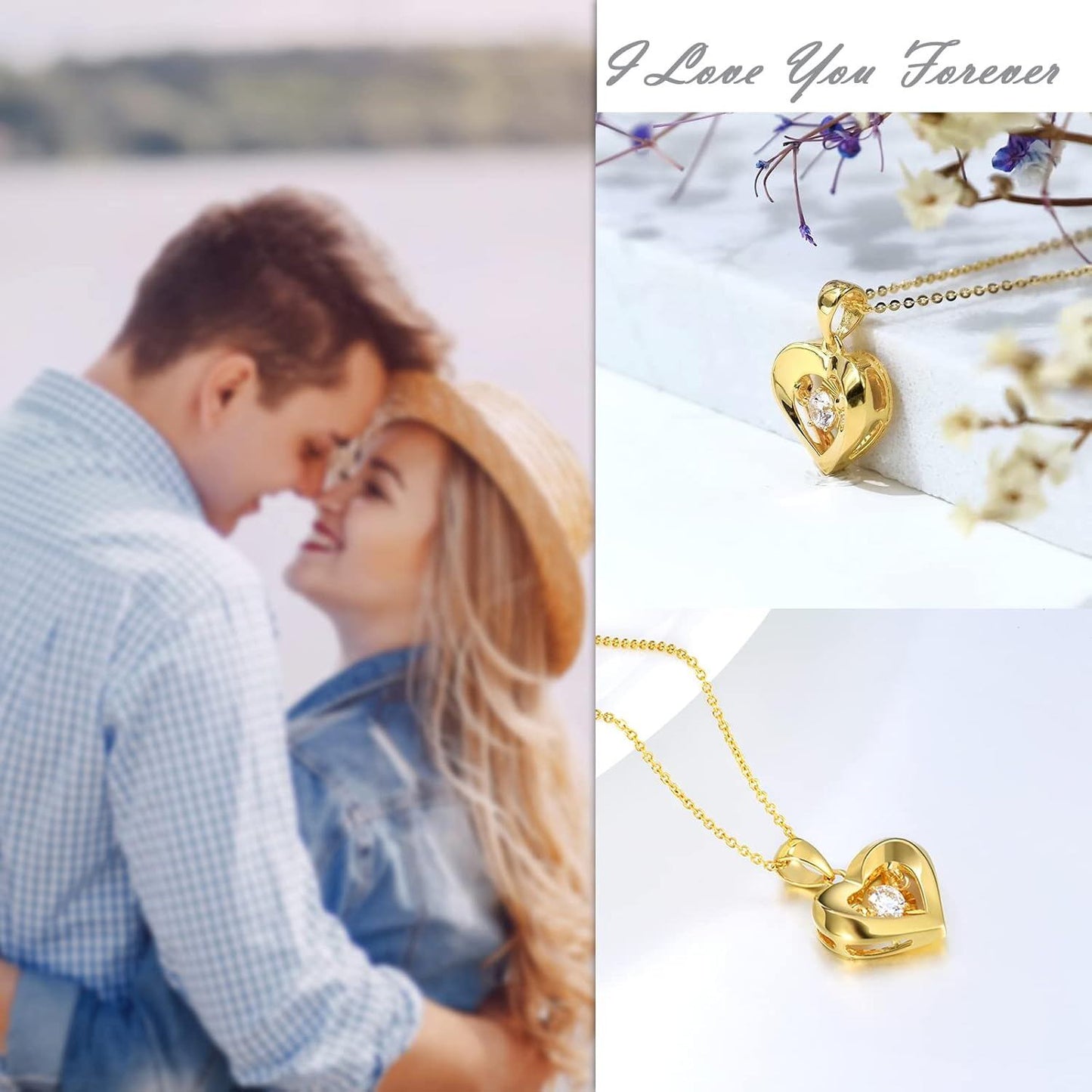 18K Gold Heart Pendant Necklace Diamond Accent Women