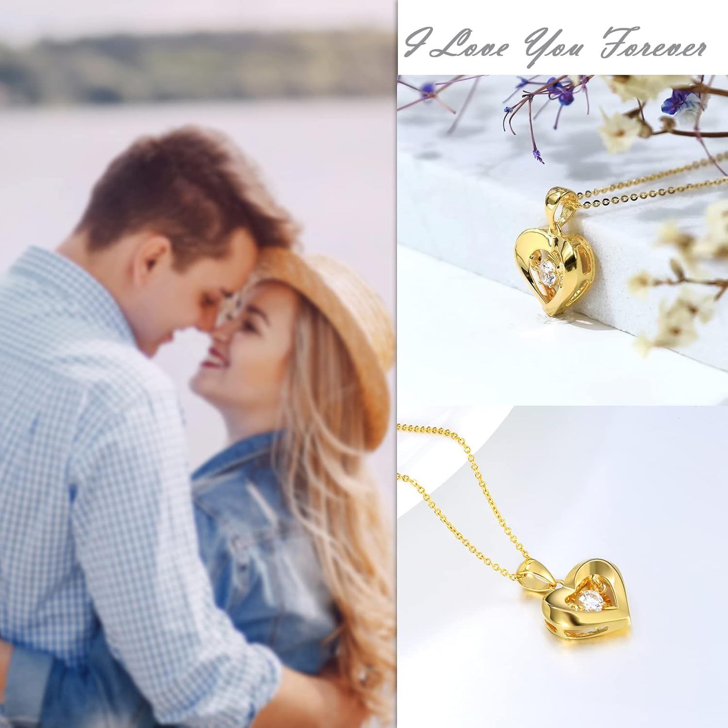 18K Gold Heart Pendant Necklace Diamond Accent Women