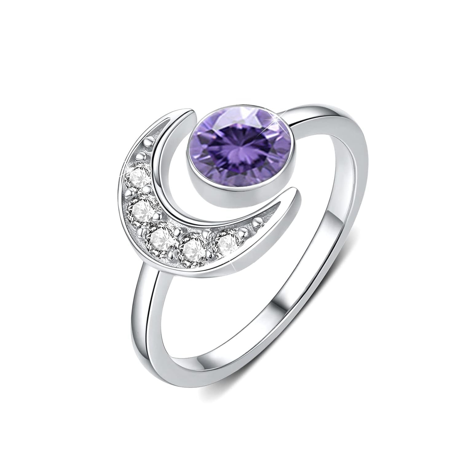 925 Silver Moonstone Birthstone Adjustable Open Ring Women