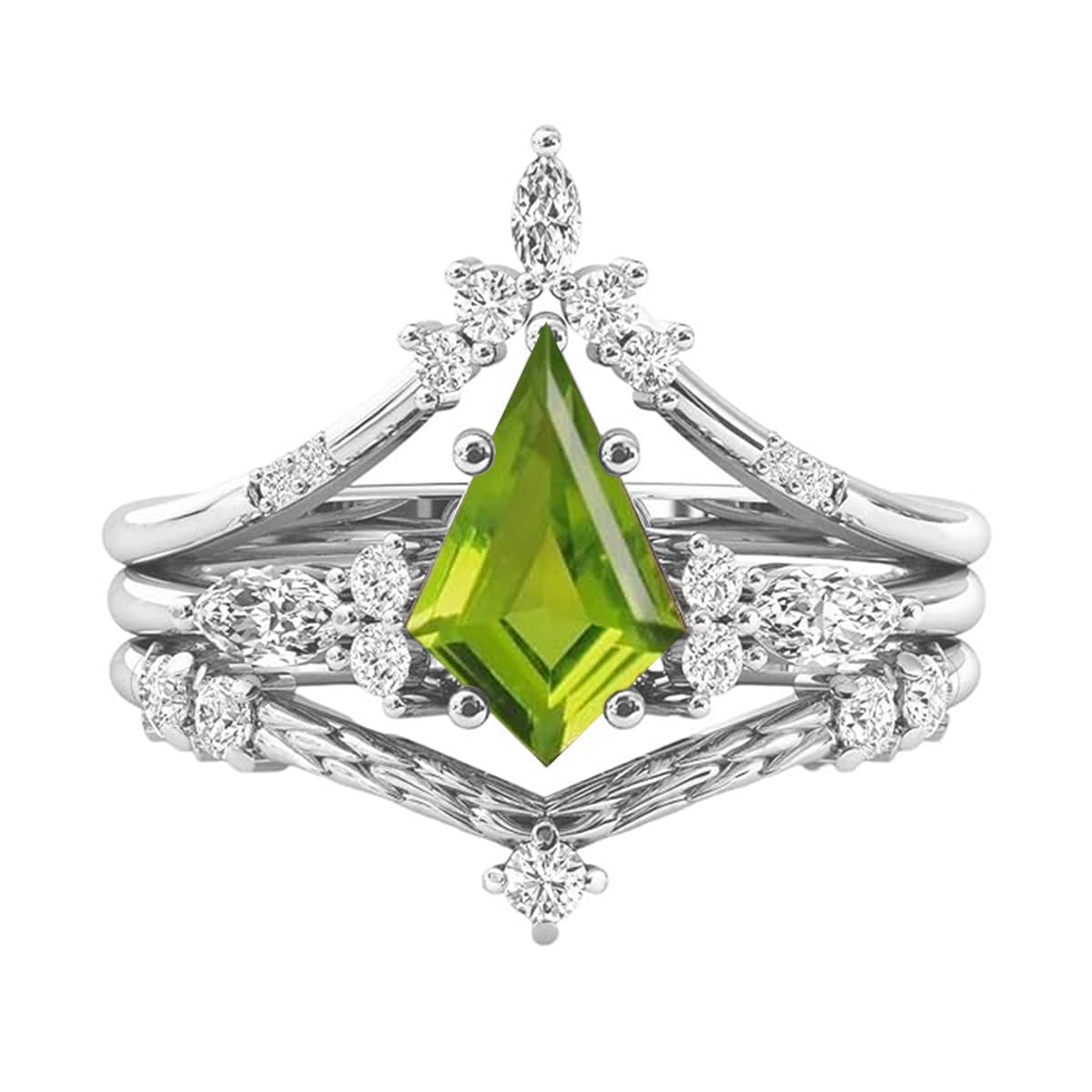 925 Sterling Silver Moissanite Kite Cut Engagement Ring Set