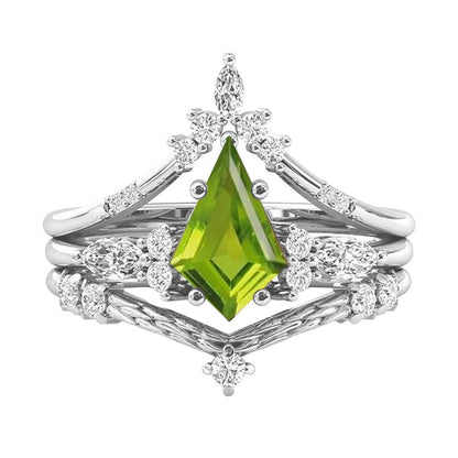 925 Sterling Silver Moissanite Kite Cut Engagement Ring Set