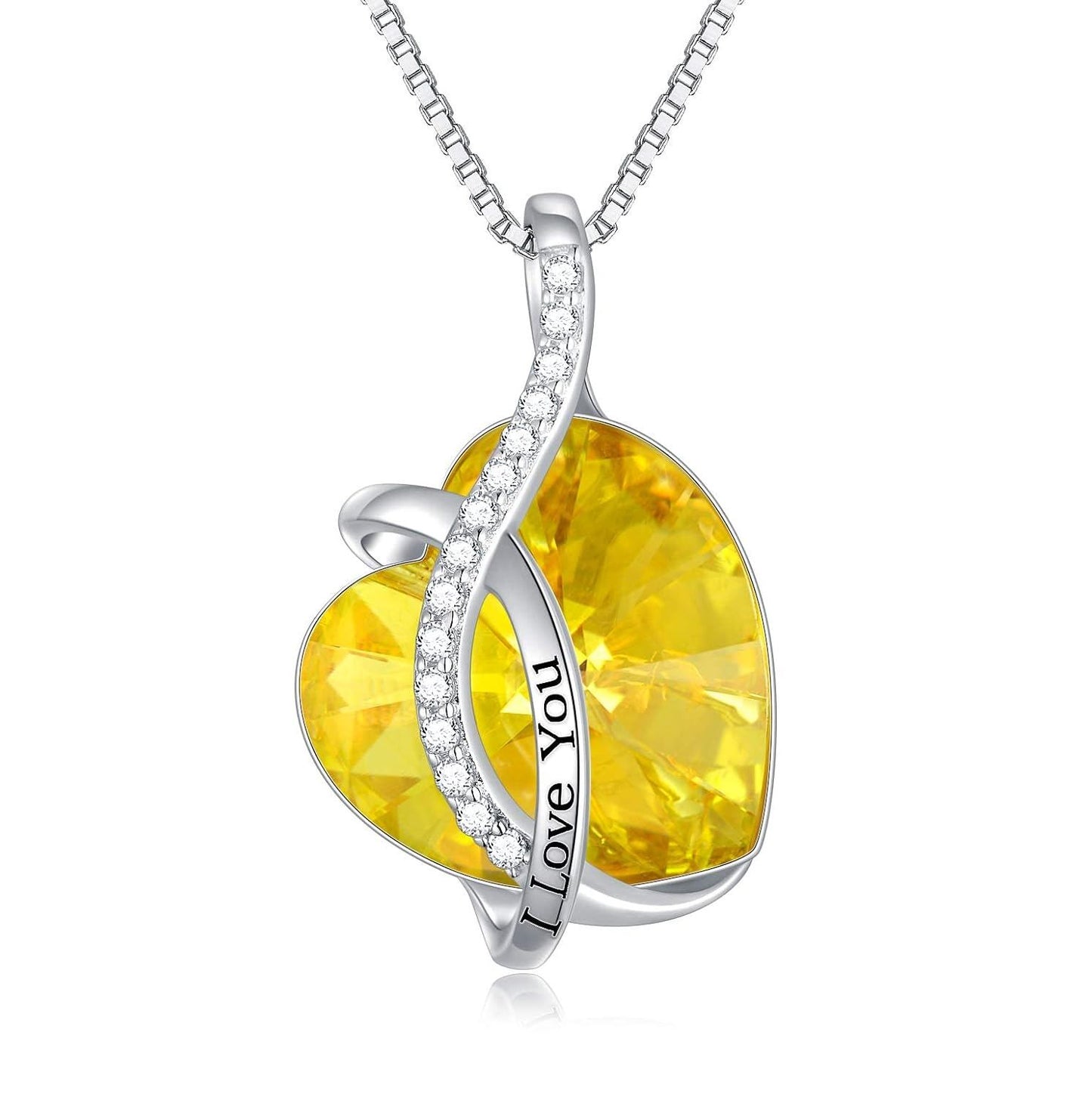 925 Silver Austrian Crystal 12 Birthstone Heart Necklace
