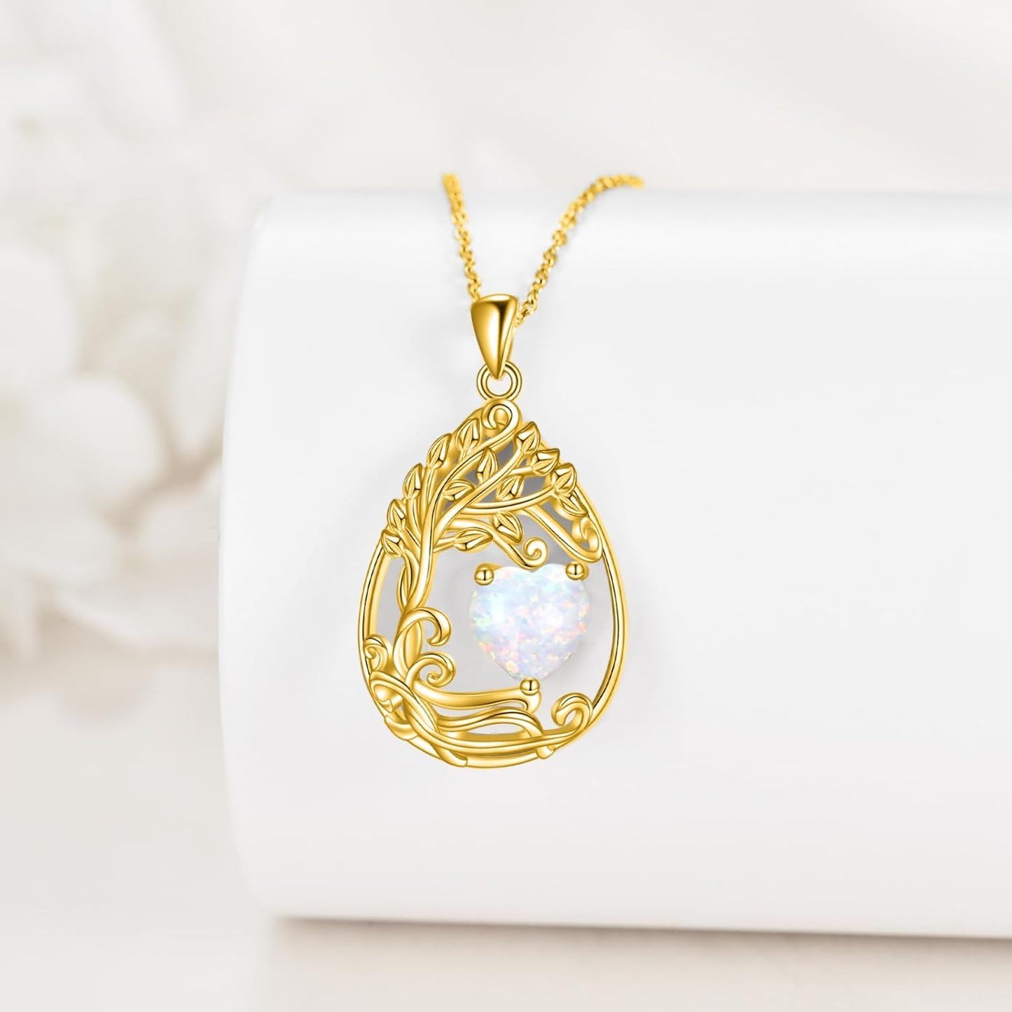 925 Silver Gold Plated Gemstone Tree Life Pendant Necklace