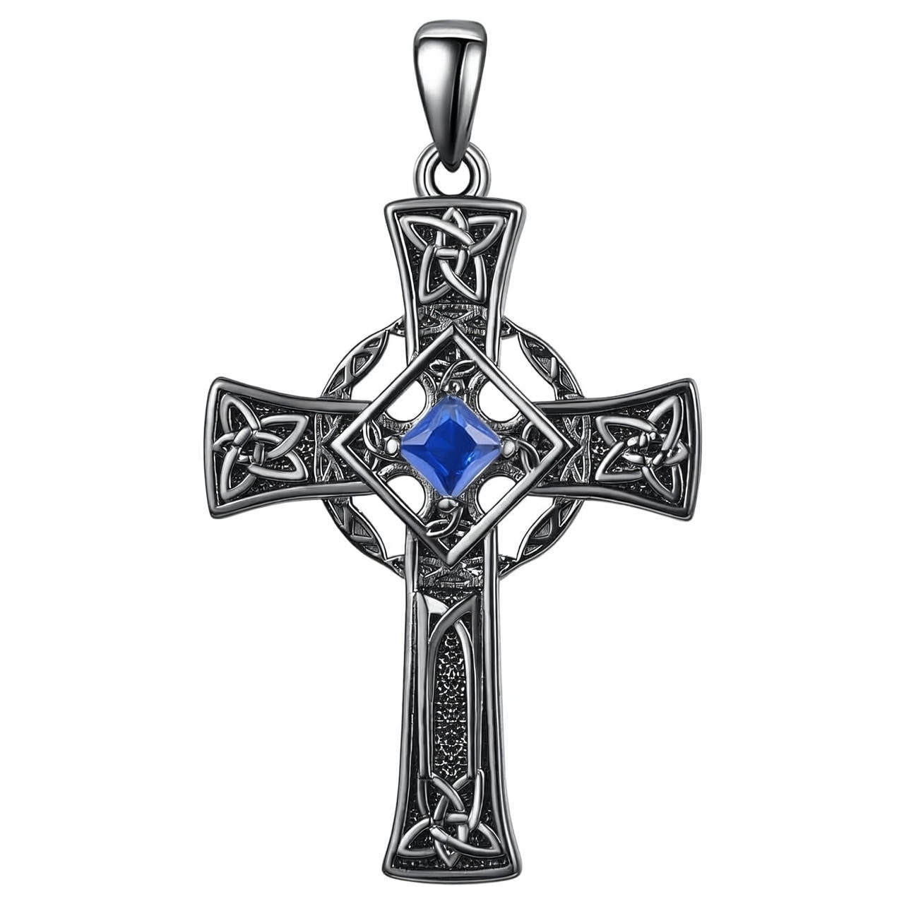 925 Silver Garnet Celtic Cross Necklace Men 22 Inch Chain