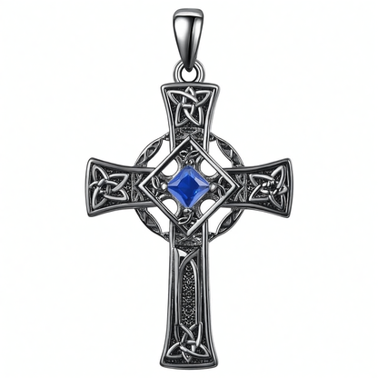 925 Silver Garnet Celtic Cross Necklace Men 22 Inch Chain