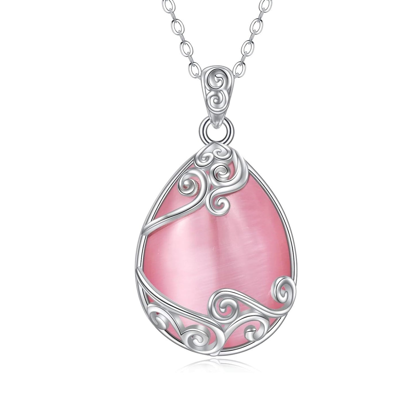 925 Sterling Silver Filigree Teardrop Pendant Necklace for Women