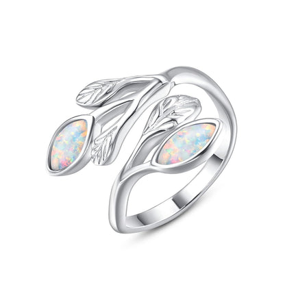 925 Sterling Silver Leaf Ring with Birthstone Adjustable Wrap Promise Engagement Wedding Rings for Women