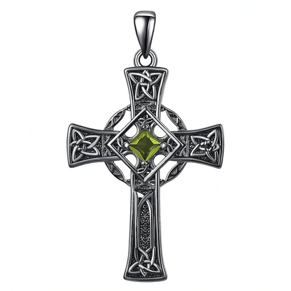 925 Silver Garnet Celtic Cross Necklace Men 22 Inch Chain