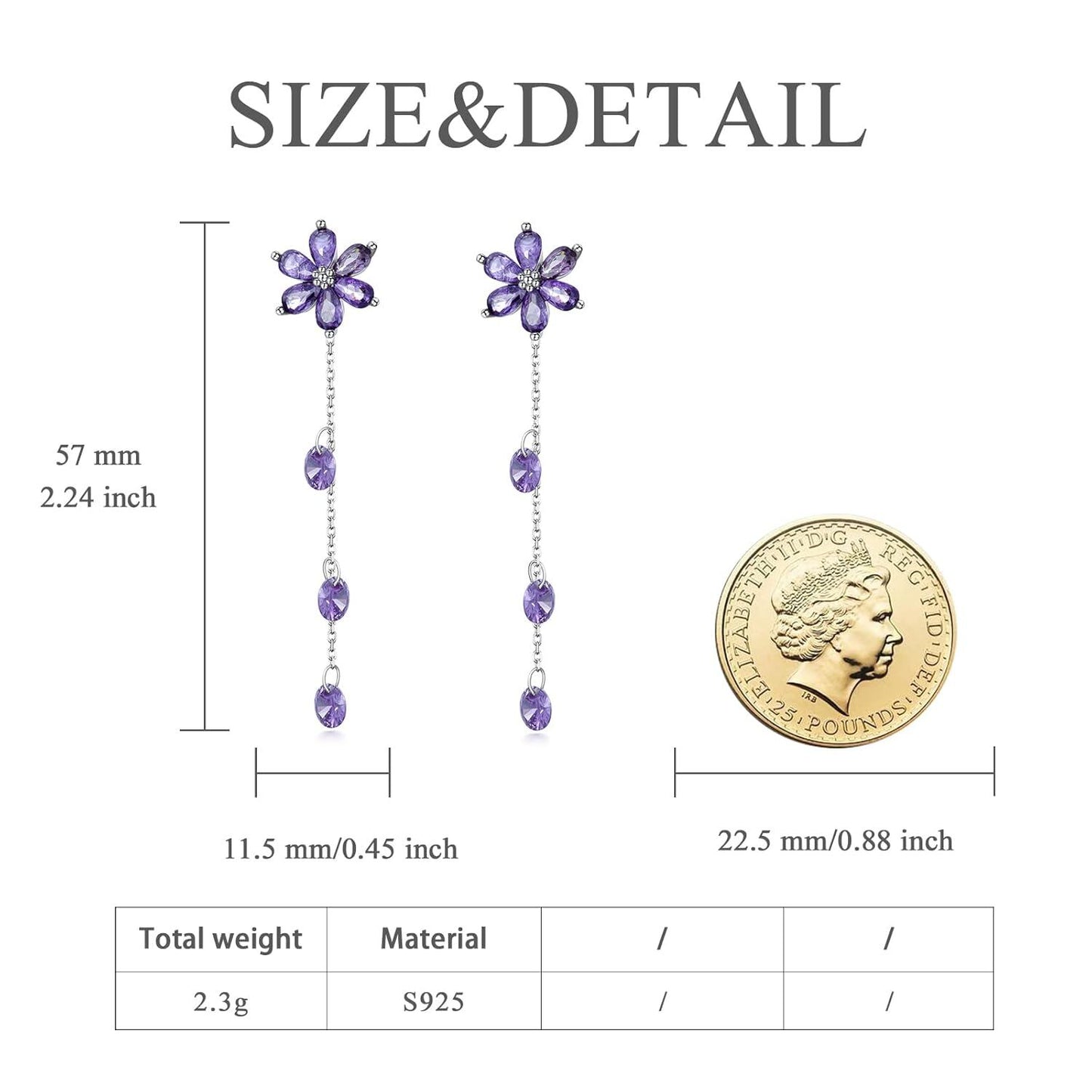 925 Silver Cubic Zirconia Drop Earrings Pink Flowers