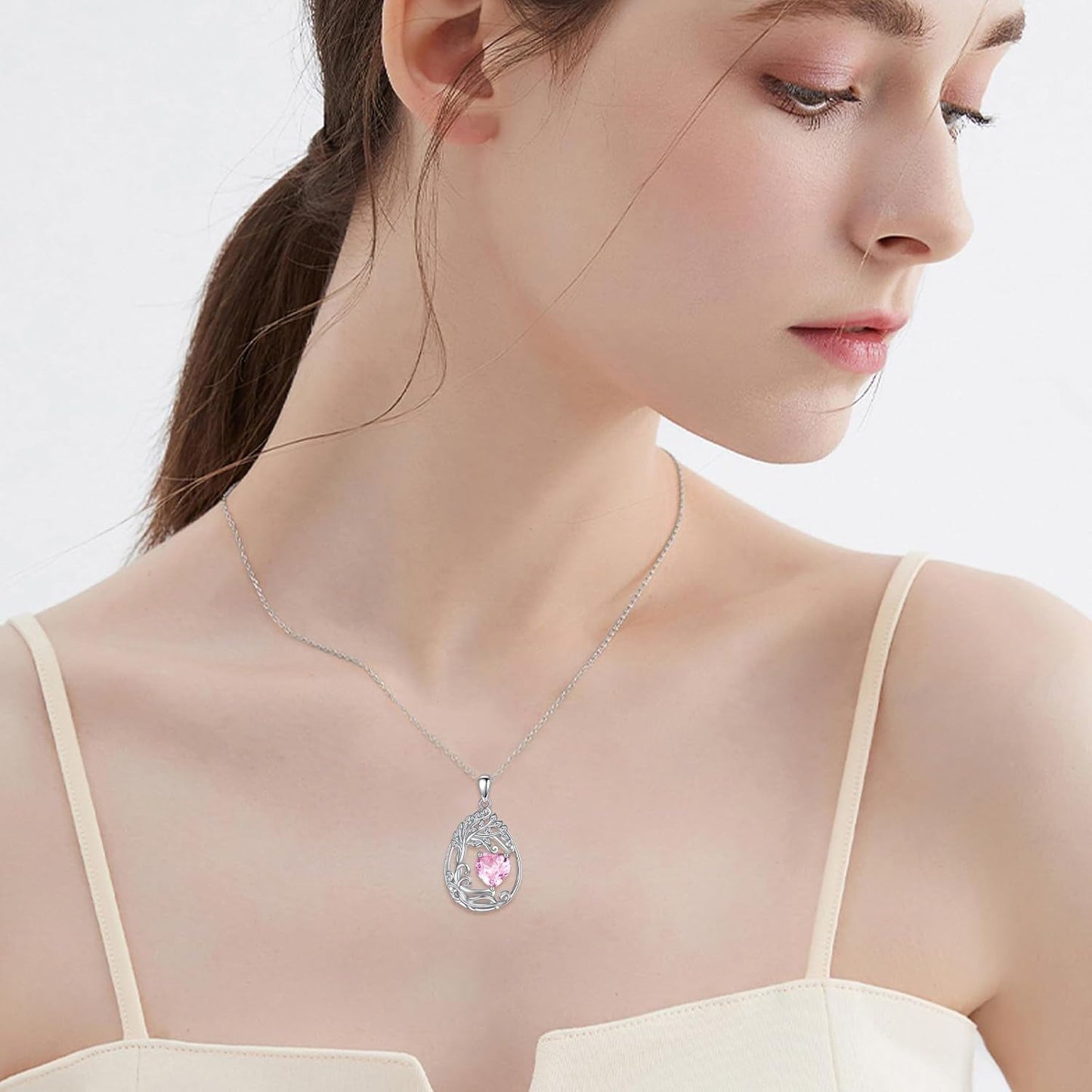925 Silver Gold Plated Gemstone Tree Life Pendant Necklace