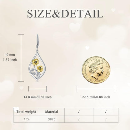 925 Sterling Silver Two-Tone Sunflower Drop Earrings