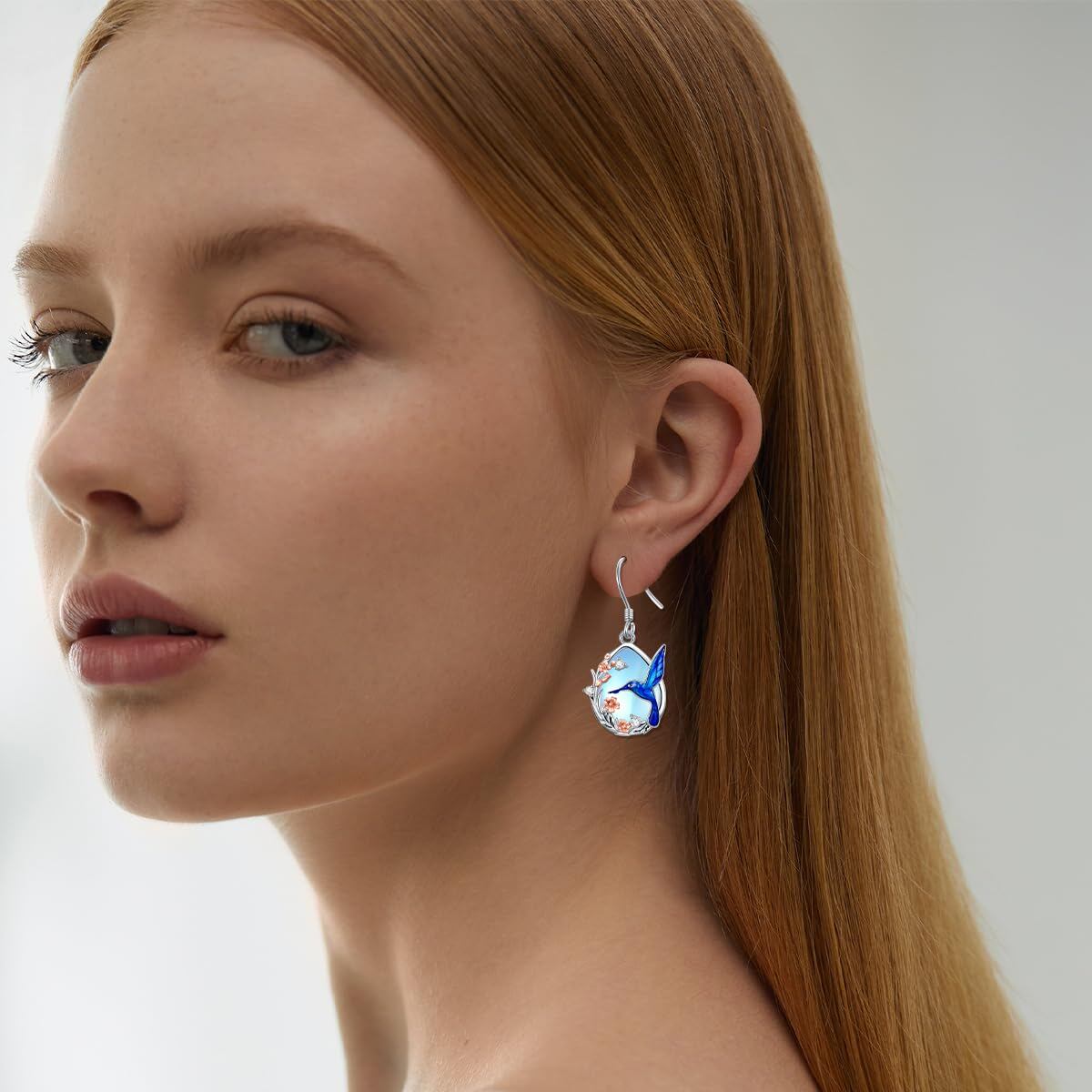 925 Silver Hummingbird Moonstone Drop Earrings Women