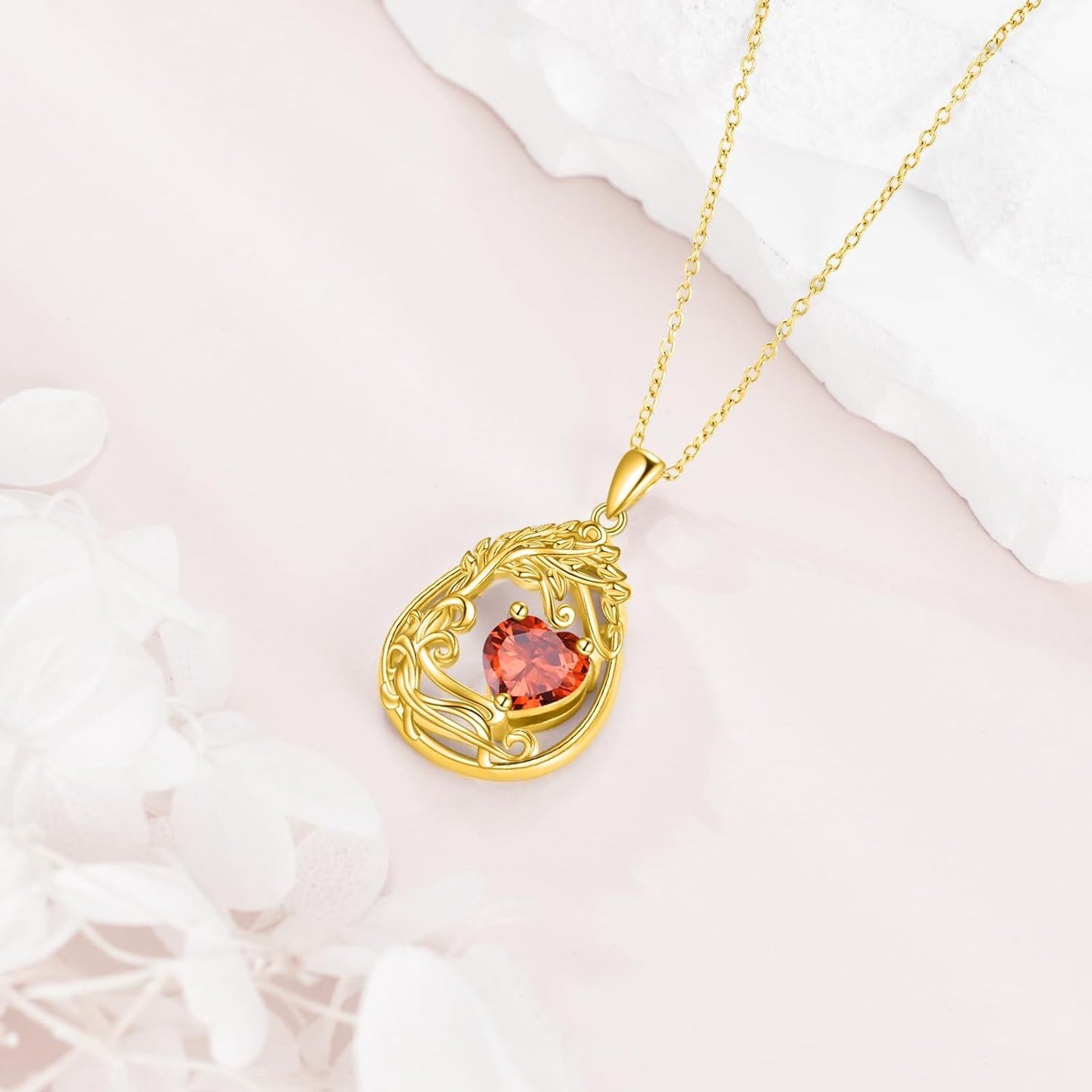 925 Silver Gold Plated Gemstone Tree Life Pendant Necklace
