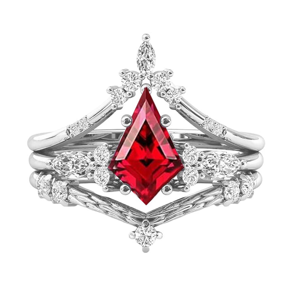 925 Sterling Silver Moissanite Kite Cut Engagement Ring Set