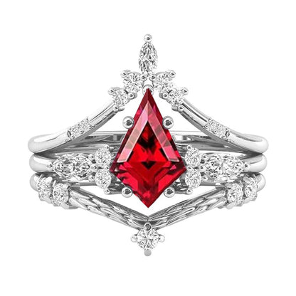 925 Sterling Silver Moissanite Kite Cut Engagement Ring Set