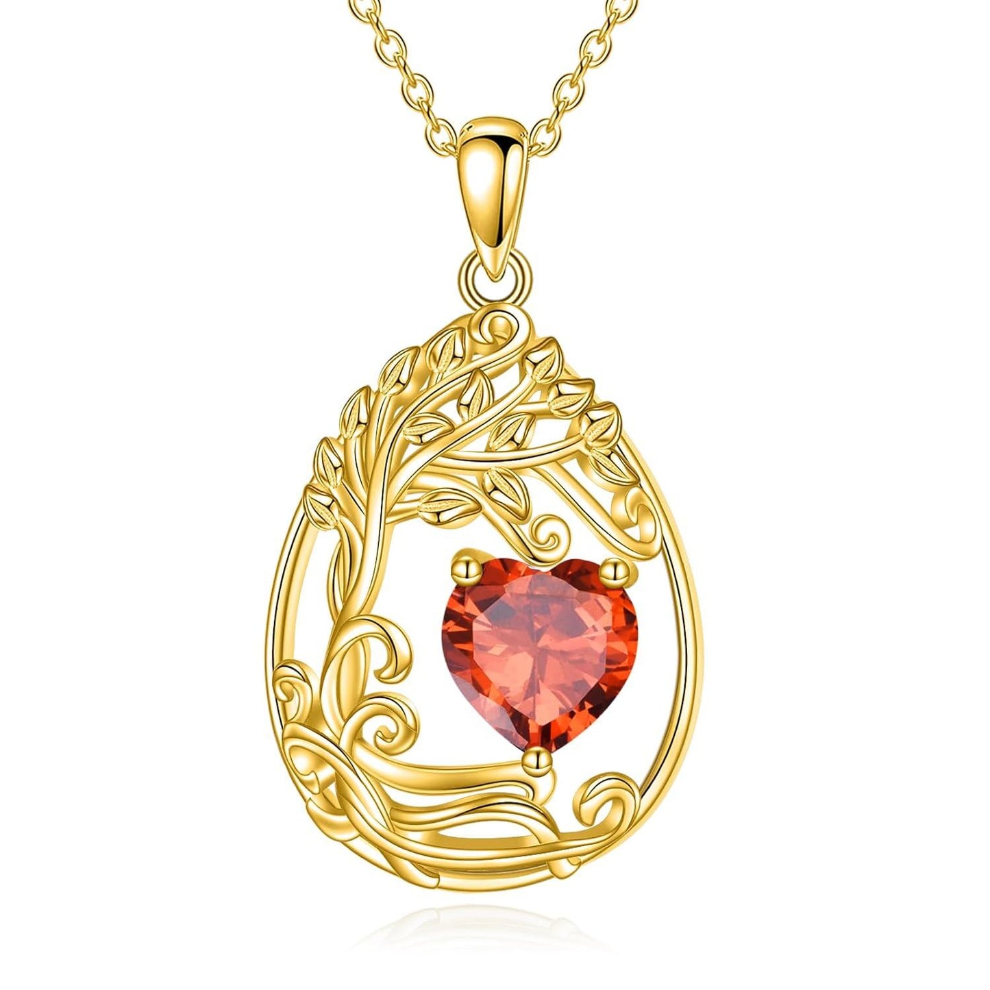 925 Silver Gold Plated Gemstone Tree Life Pendant Necklace