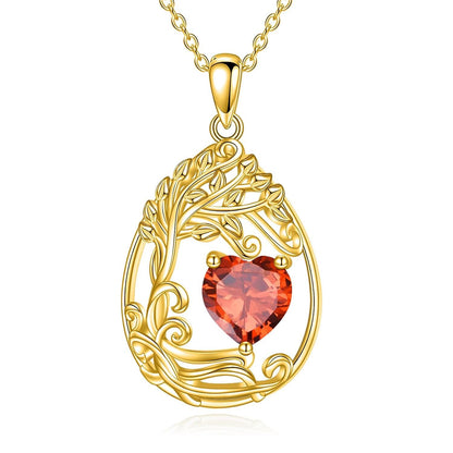 925 Silver Gold Plated Gemstone Tree Life Pendant Necklace