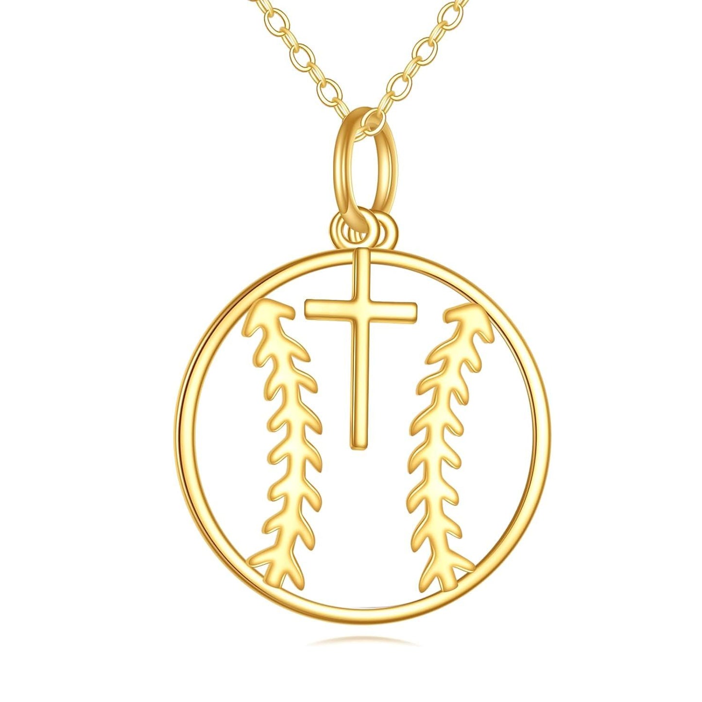 14K Gold Baseball Cross Sports Pendant Necklace - Religious Gifts for Women and Men