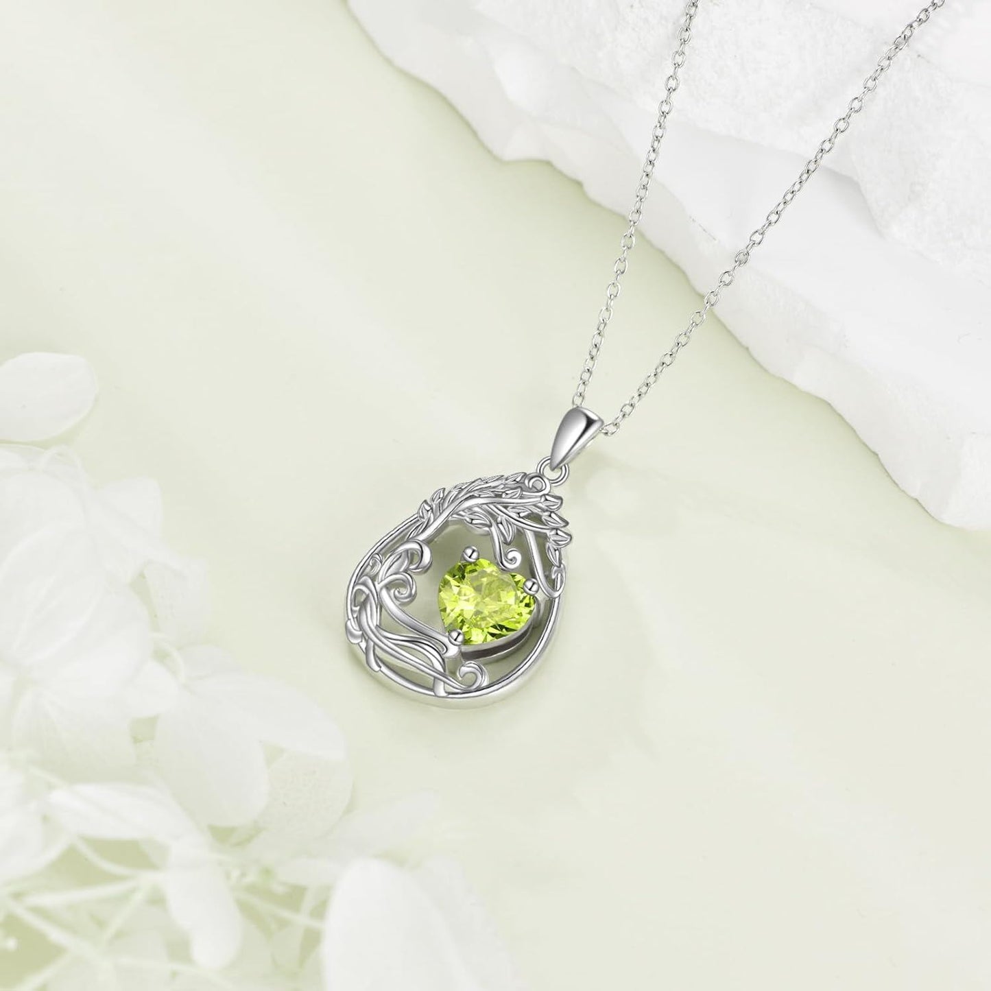 925 Silver Gold Plated Gemstone Tree Life Pendant Necklace