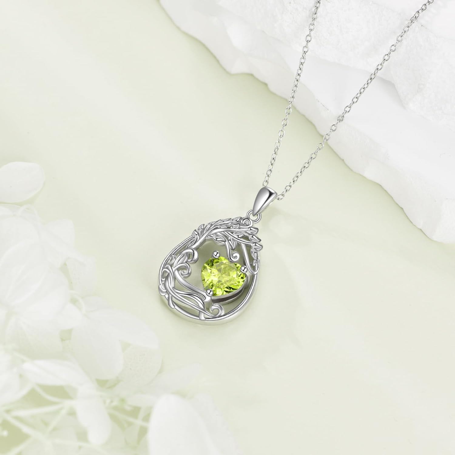 925 Silver Gold Plated Gemstone Tree Life Pendant Necklace