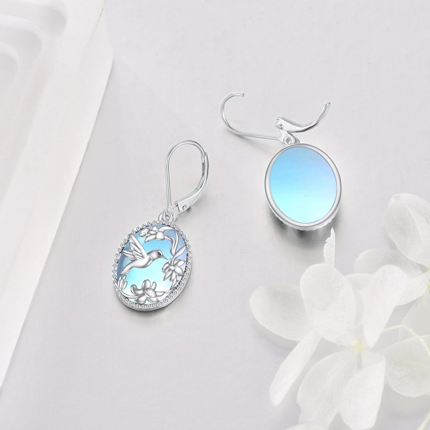 Gold Plated 925 Silver Onyx Hummingbird Drop Earrings