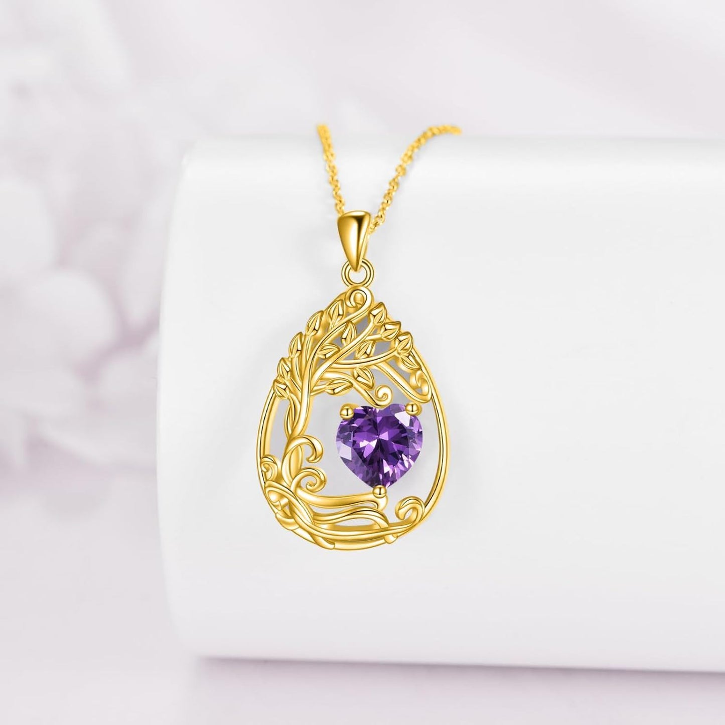 925 Silver Gold Plated Gemstone Tree Life Pendant Necklace