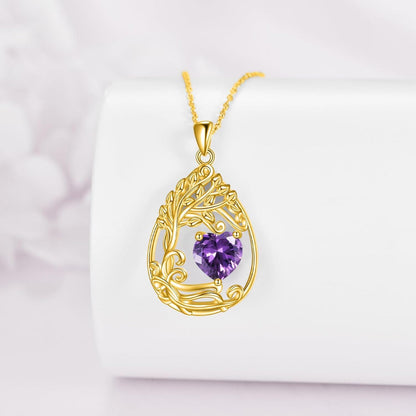 925 Silver Gold Plated Gemstone Tree Life Pendant Necklace