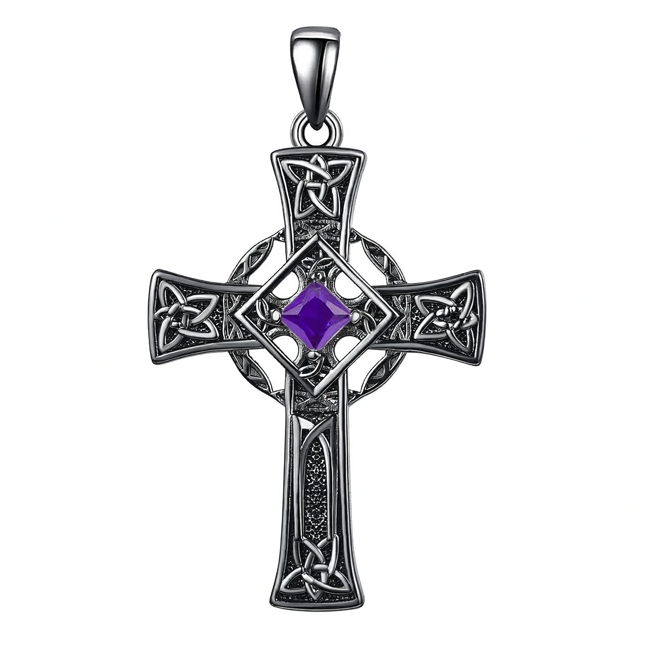 925 Silver Garnet Celtic Cross Necklace Men 22 Inch Chain