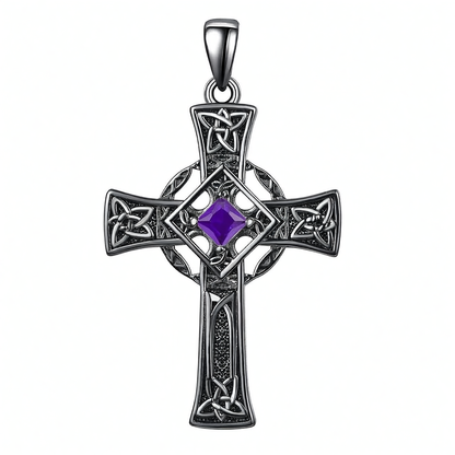 925 Silver Garnet Celtic Cross Necklace Men 22 Inch Chain
