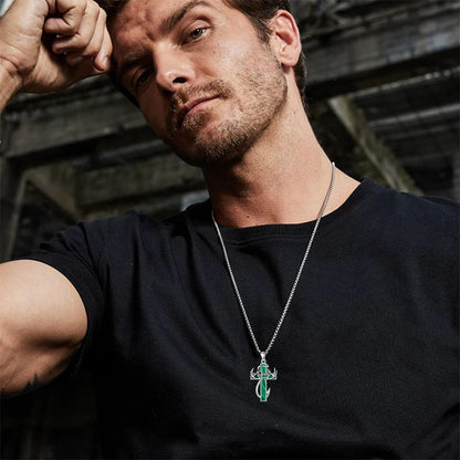 925 Silver Black Enamel Deer Antlers Cross Necklace Men