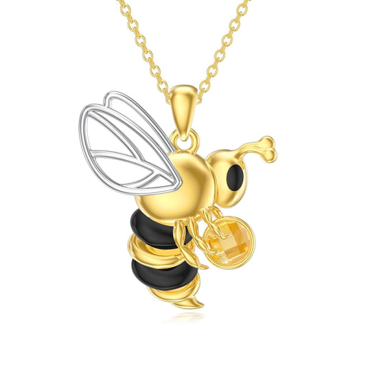 Gold Plated Sterling Silver & Citrine Bee Pendant Necklace - 925 Silver, 4.5mm Gem, 18+2 Chain, Lobster Clasp, Hypoallergenic Gift for Women