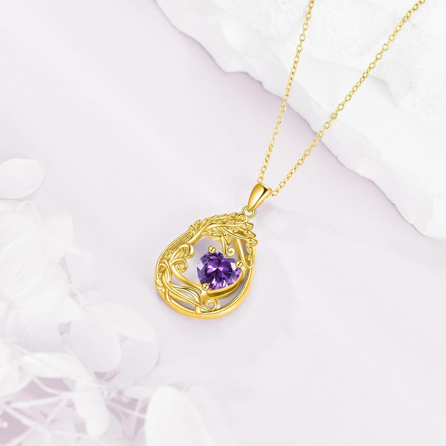 925 Silver Gold Plated Gemstone Tree Life Pendant Necklace