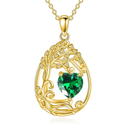 925 Silver Gold Plated Gemstone Tree Life Pendant Necklace