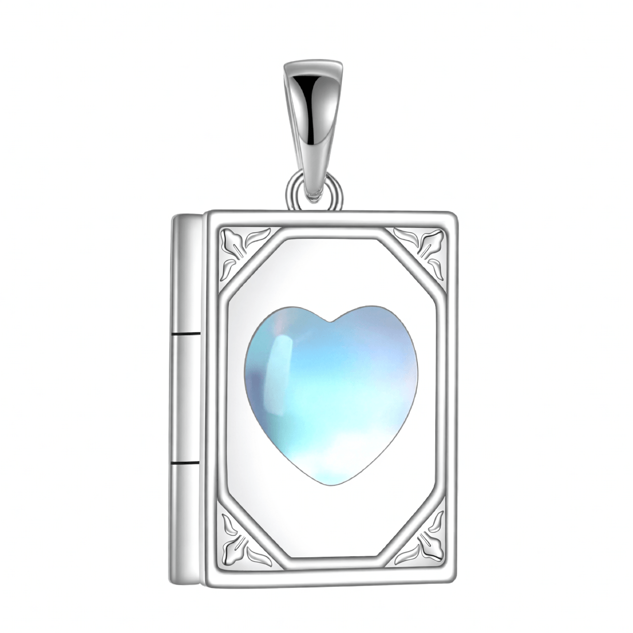 925 Sterling Silver Moonstone Photo Locket Necklace Gift
