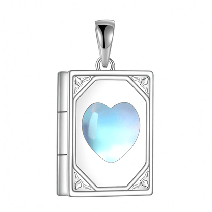 925 Sterling Silver Moonstone Photo Locket Necklace Gift