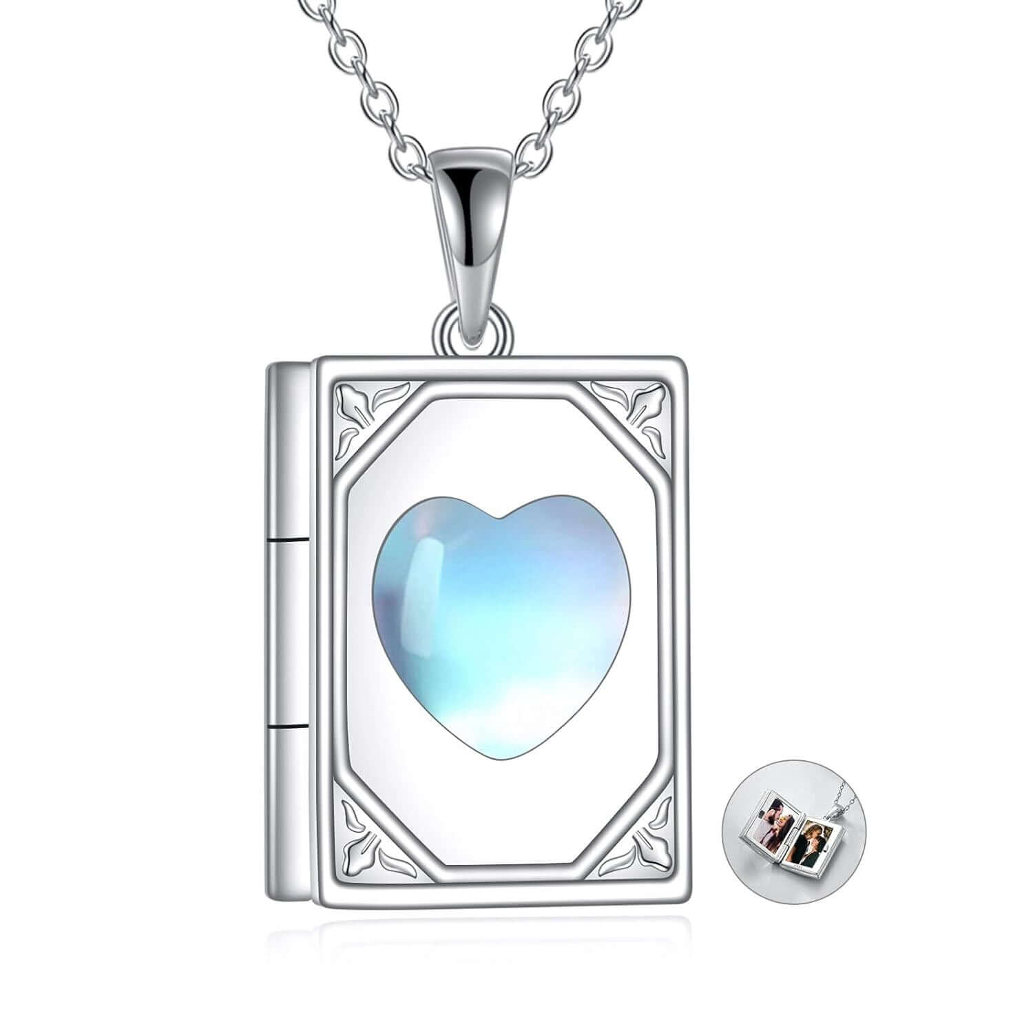 925 Sterling Silver Moonstone Photo Locket Necklace Gift