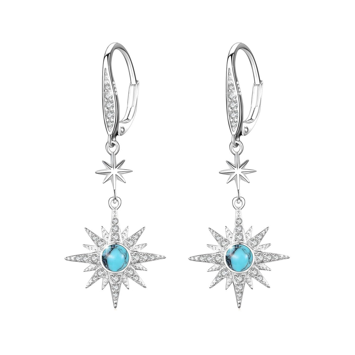 925 Sterling Silver Starburst Birthstone Drop Earrings