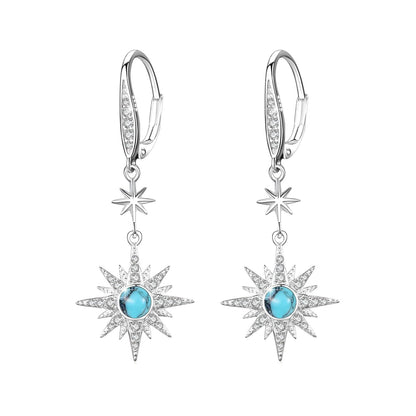 925 Sterling Silver Starburst Birthstone Drop Earrings