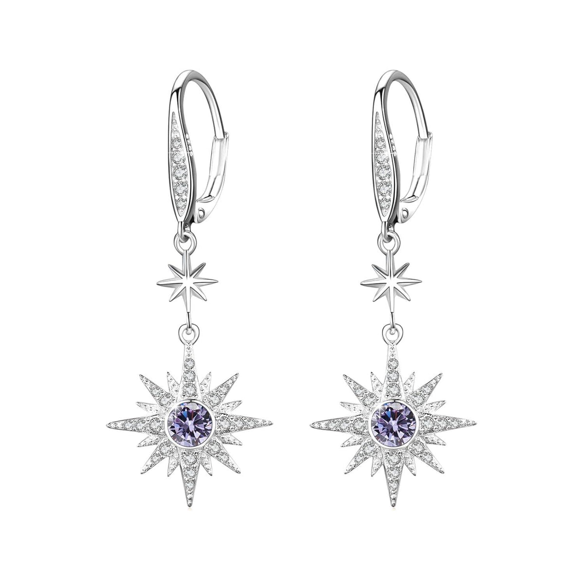 925 Sterling Silver Starburst Birthstone Drop Earrings