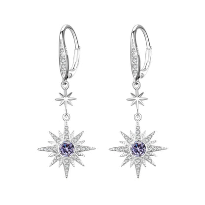 925 Sterling Silver Starburst Birthstone Drop Earrings