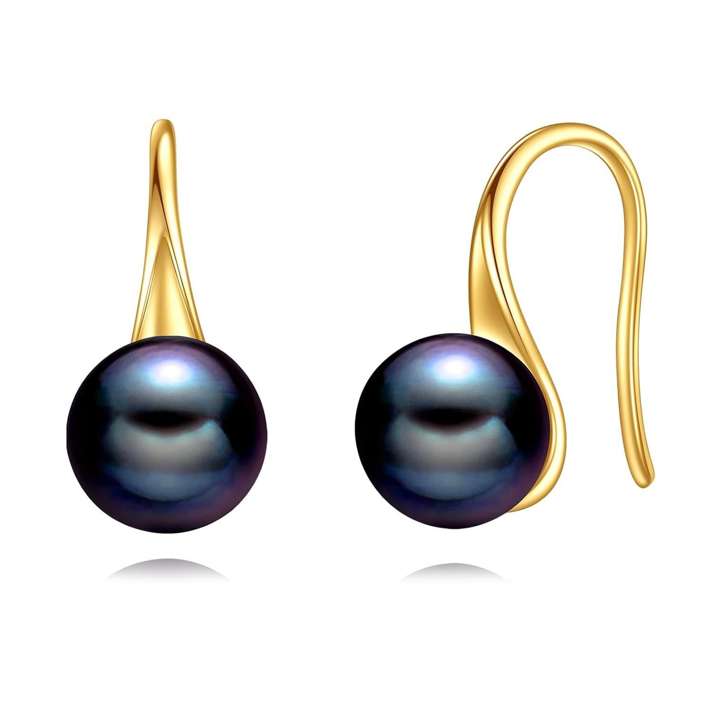 14K Gold Black Pearl Teardrop Dangle Earrings for Women Girls Elegant